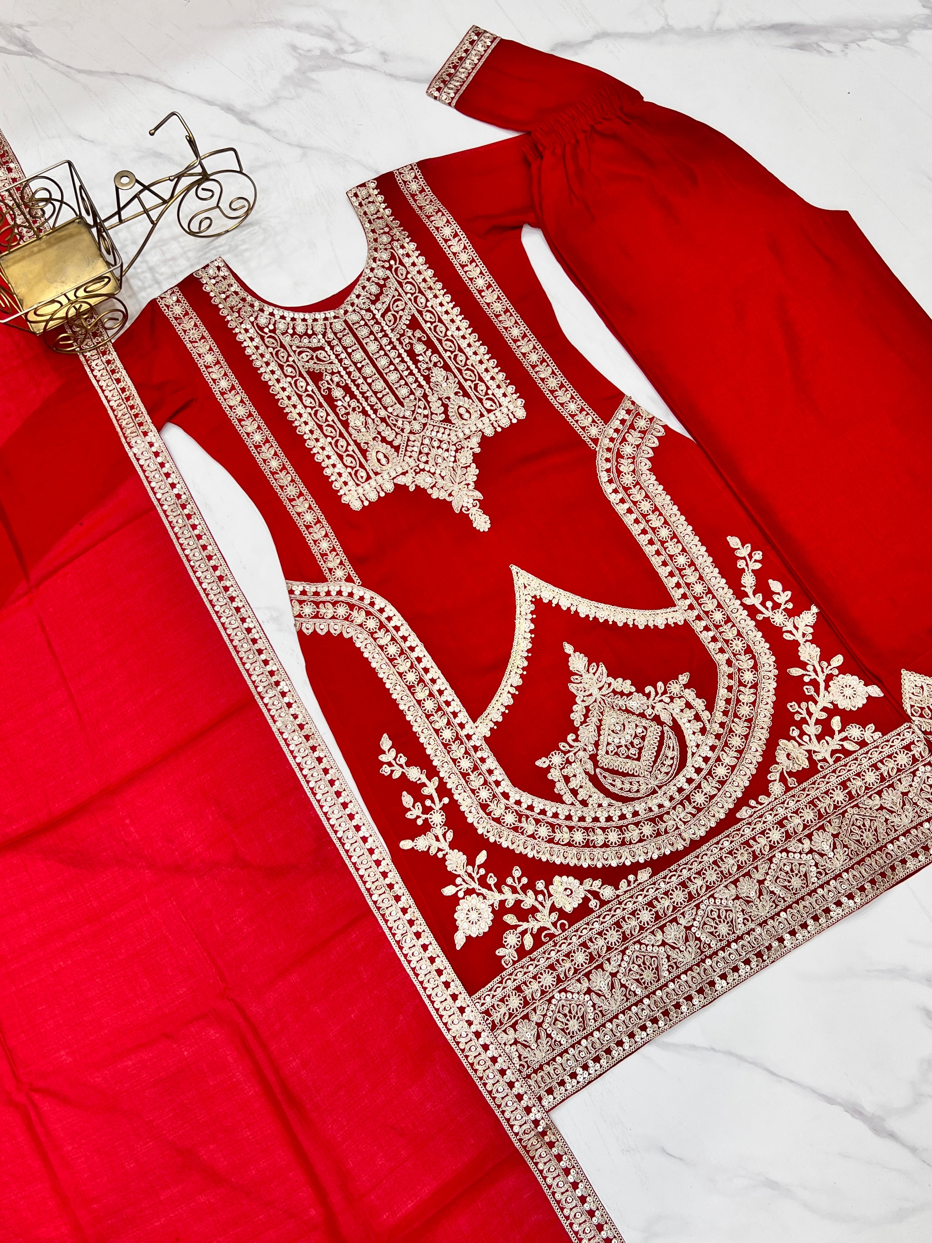 Beautiful Party Wear Top Pent And Dupatta With Embroidery Work
