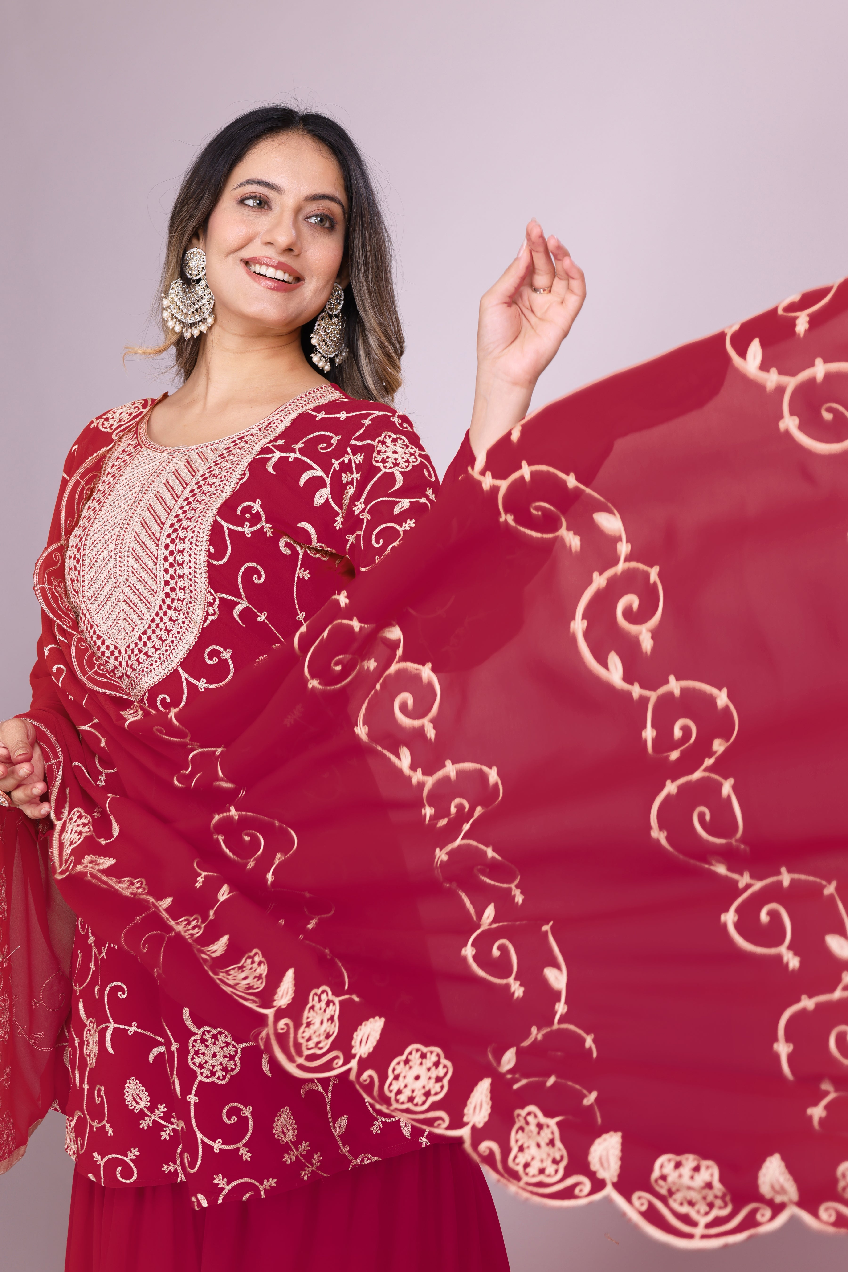 Designer Embroidered Georgette Sharara Suit With Dupatta