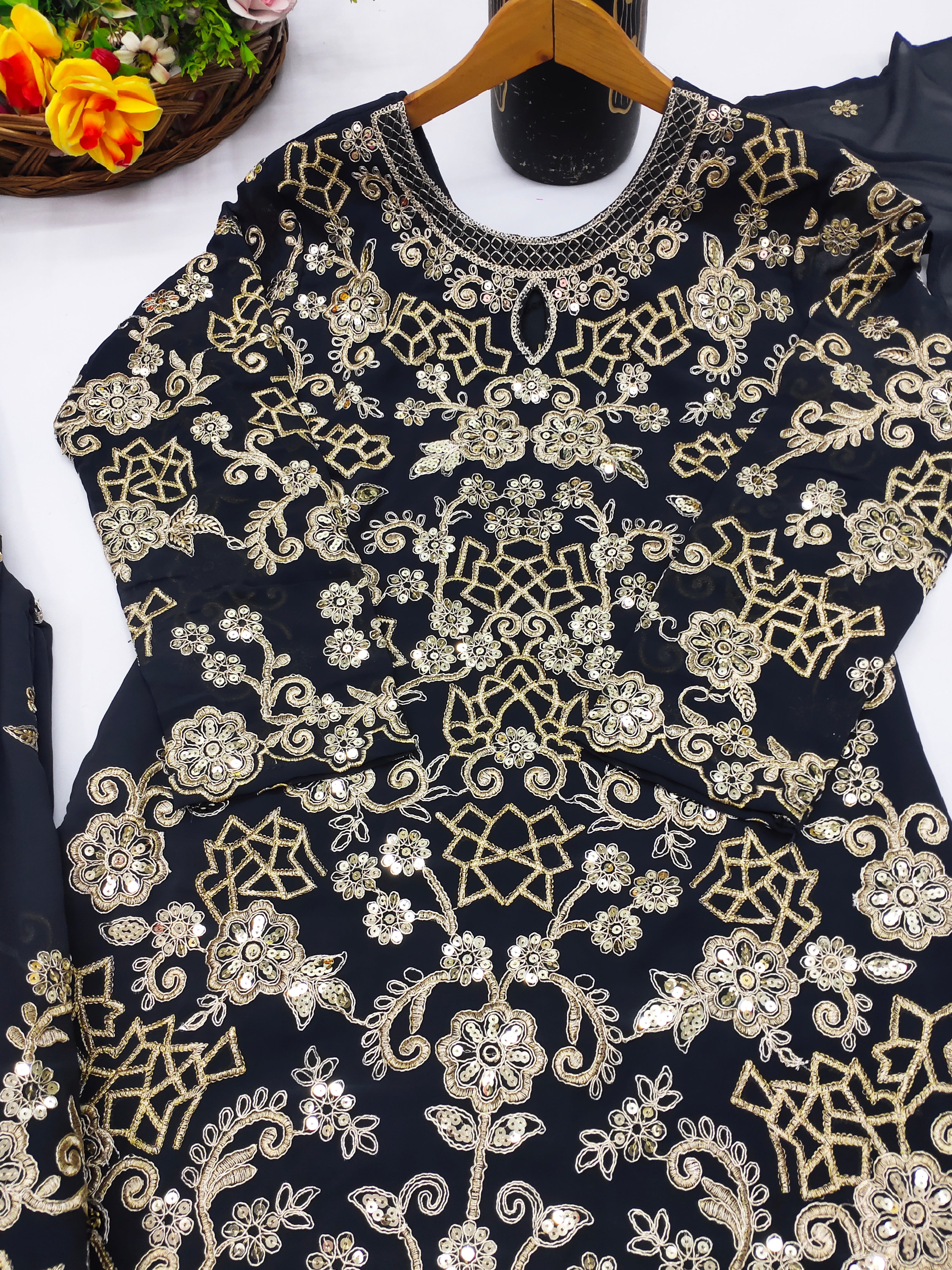 Designer Sharara Suit With Coding Sequence Embroidered Work