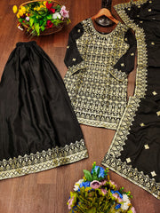 Designer Embroidered Chinon Sharara Suit With Sequence Embroidered Work