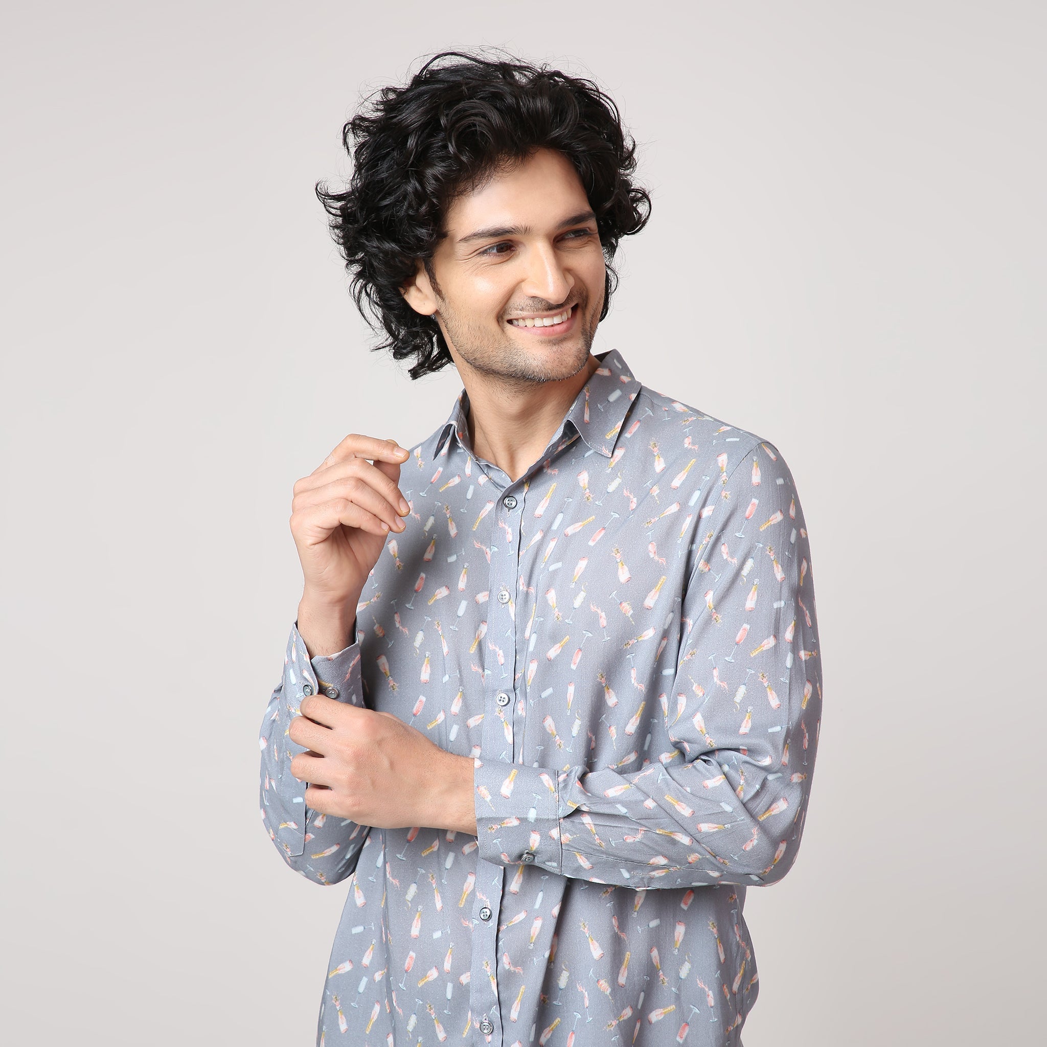 GREY BOTTLE PRINT FULL SLEEVE SHIRT