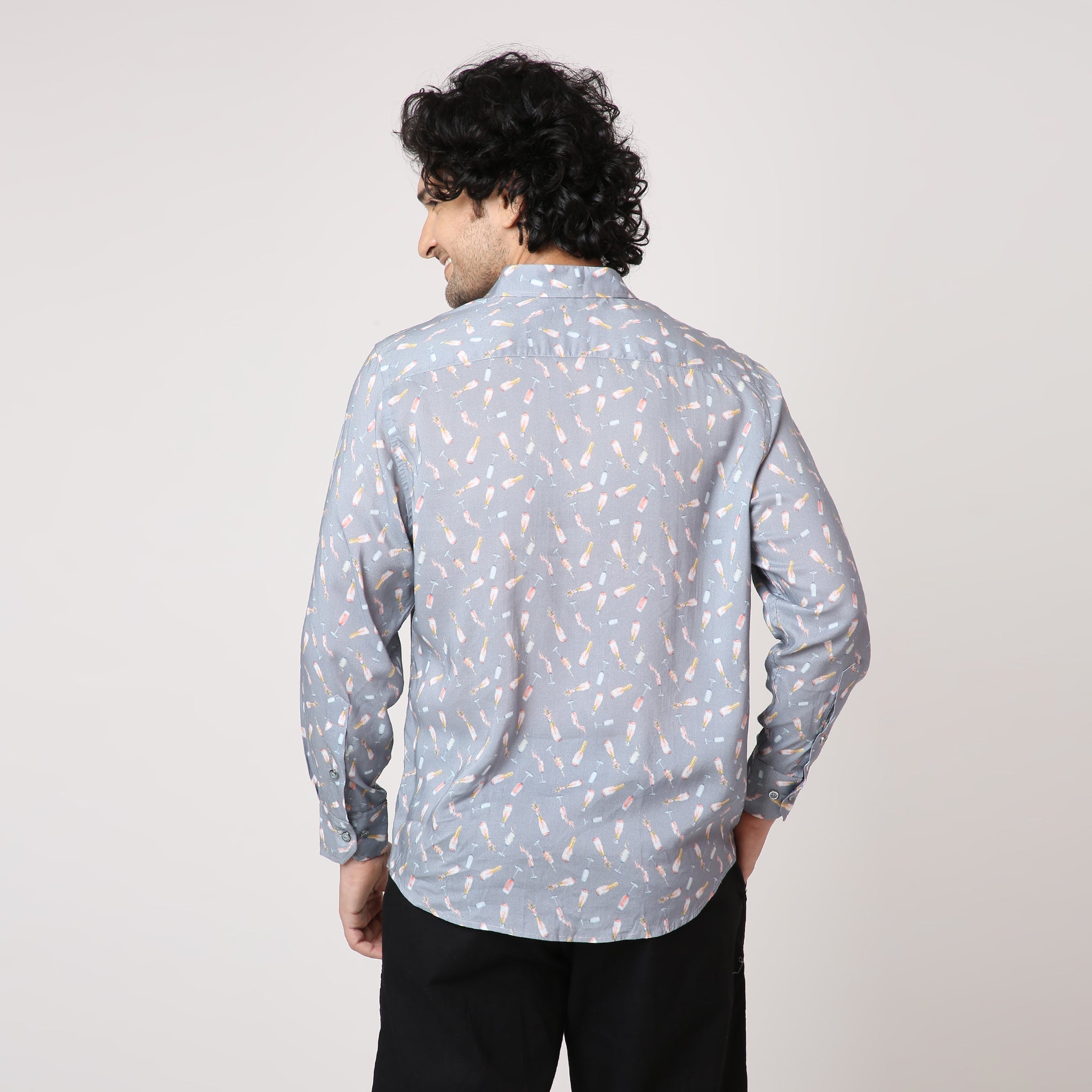 GREY BOTTLE PRINT FULL SLEEVE SHIRT