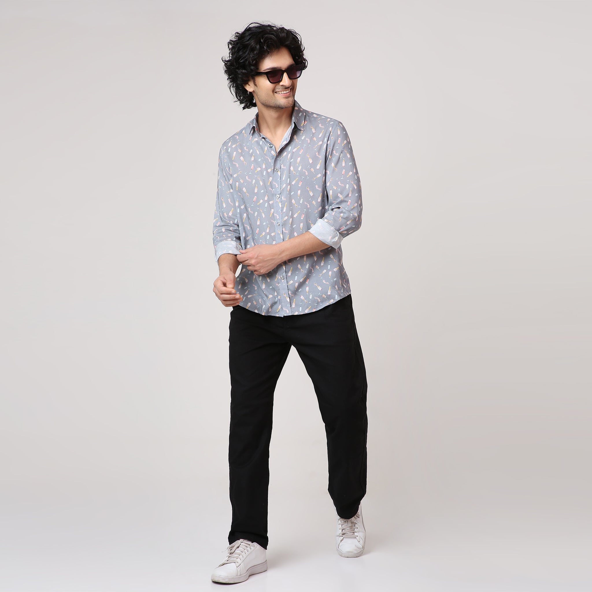 GREY BOTTLE PRINT FULL SLEEVE SHIRT