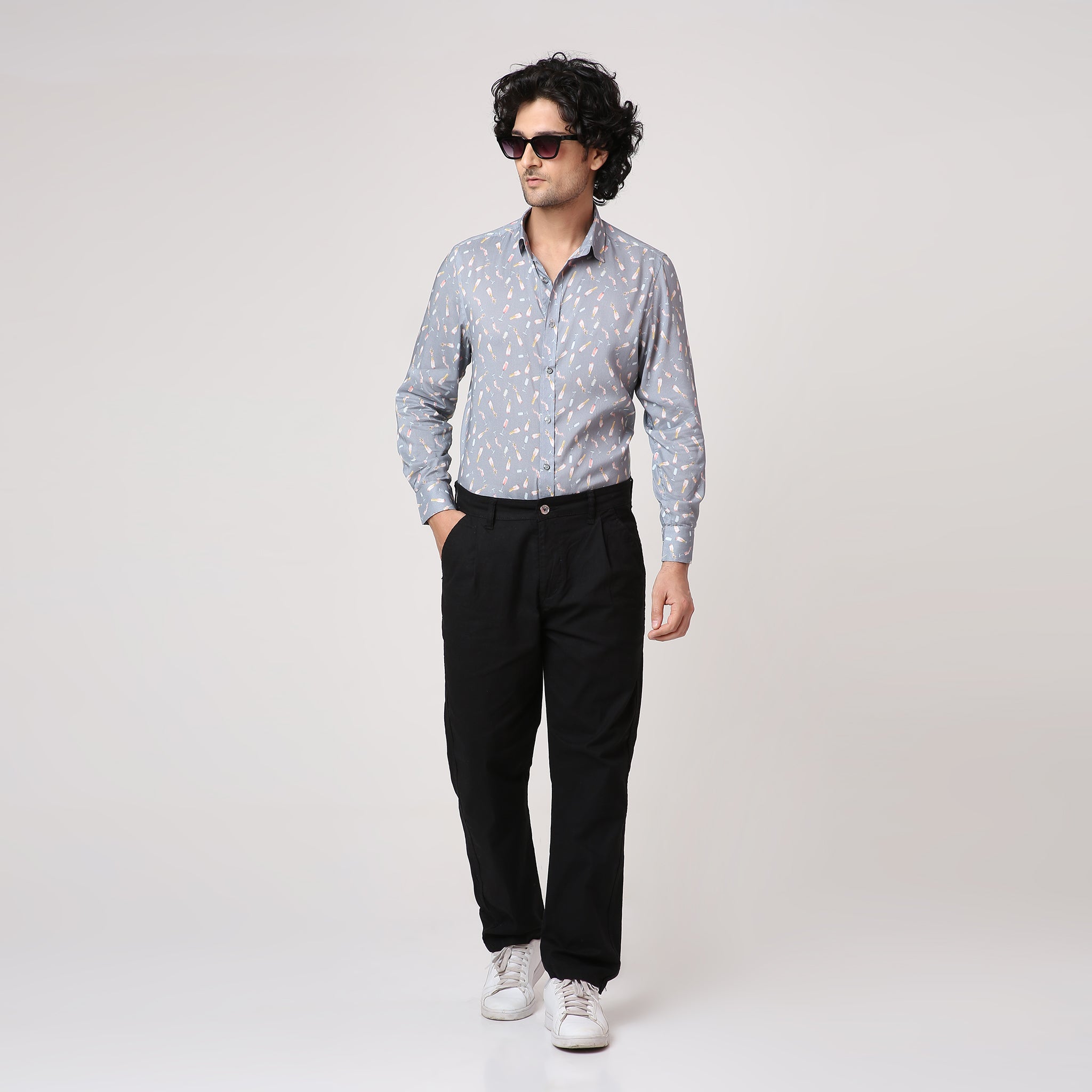 GREY BOTTLE PRINT FULL SLEEVE SHIRT