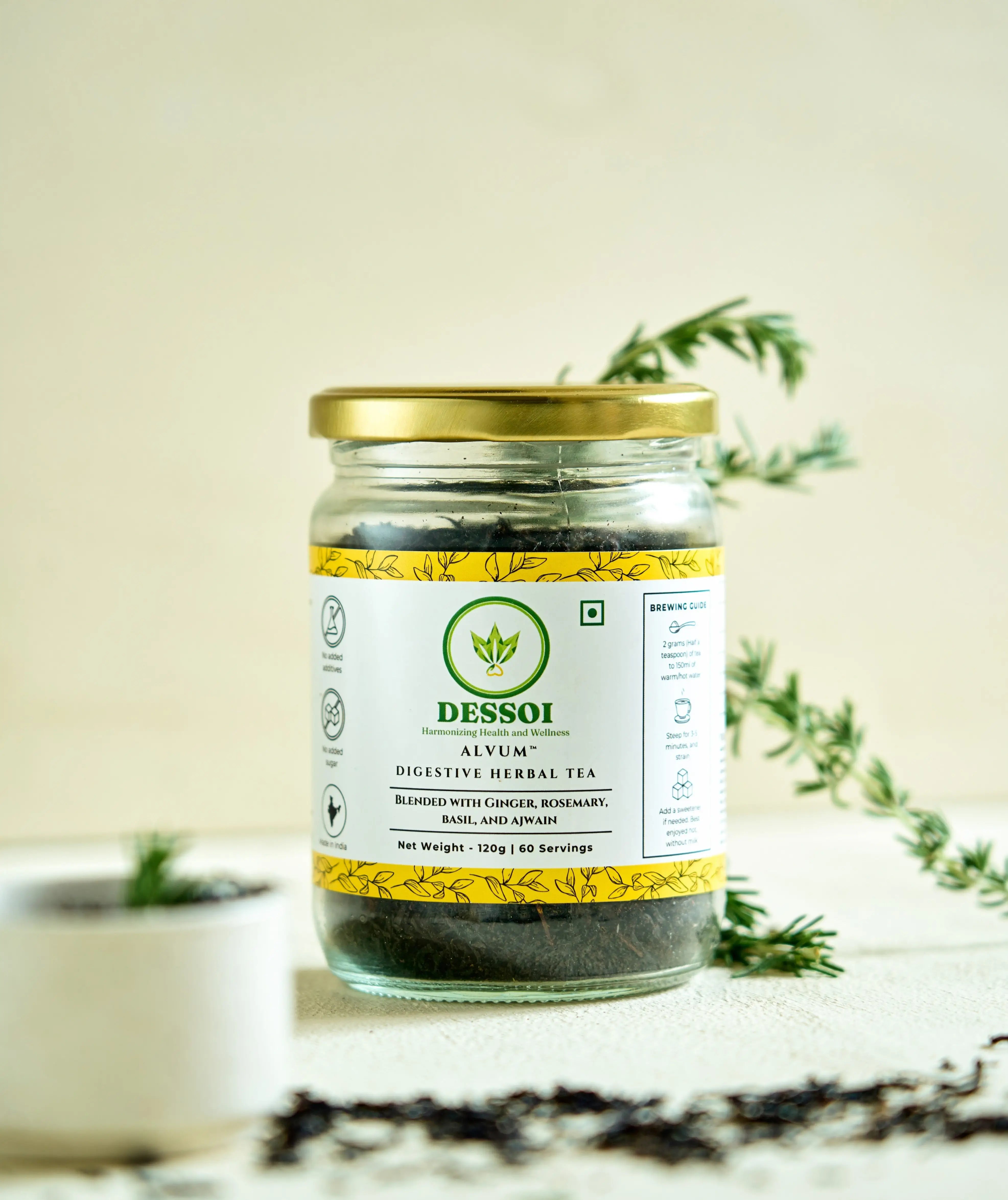 Alvum Herbal Tea for Digestion & Gut Health | With Ginger, Rosemary, Ajwain and Basil