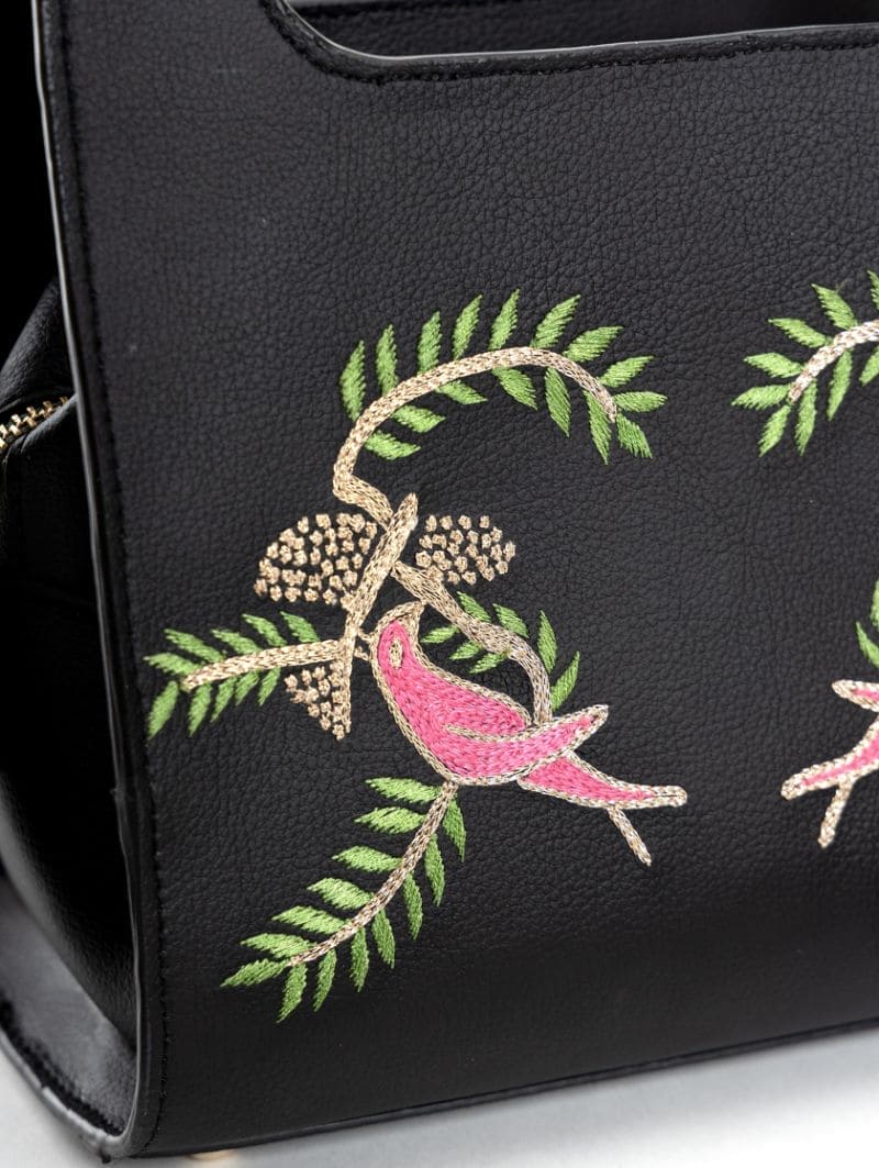 Aphrodite – Black | Embroidered Plant Leather Handbag