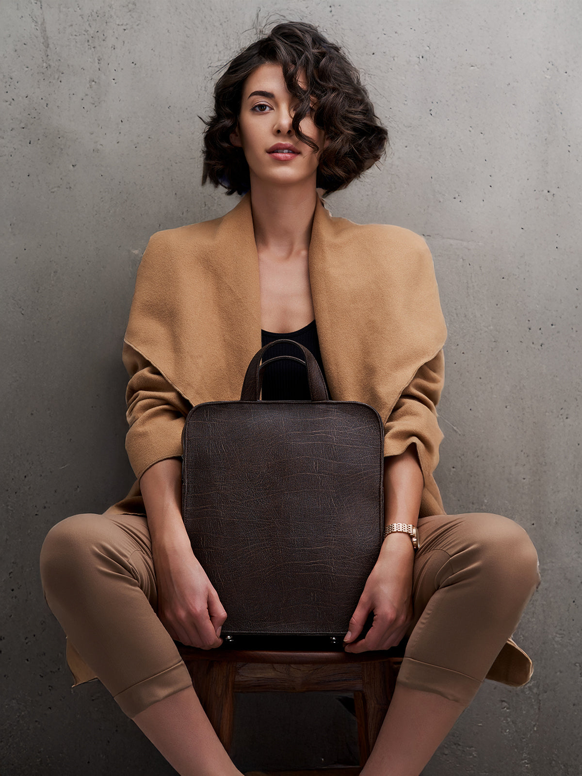 Audrey Apple Leather Laptop Bag - Brown