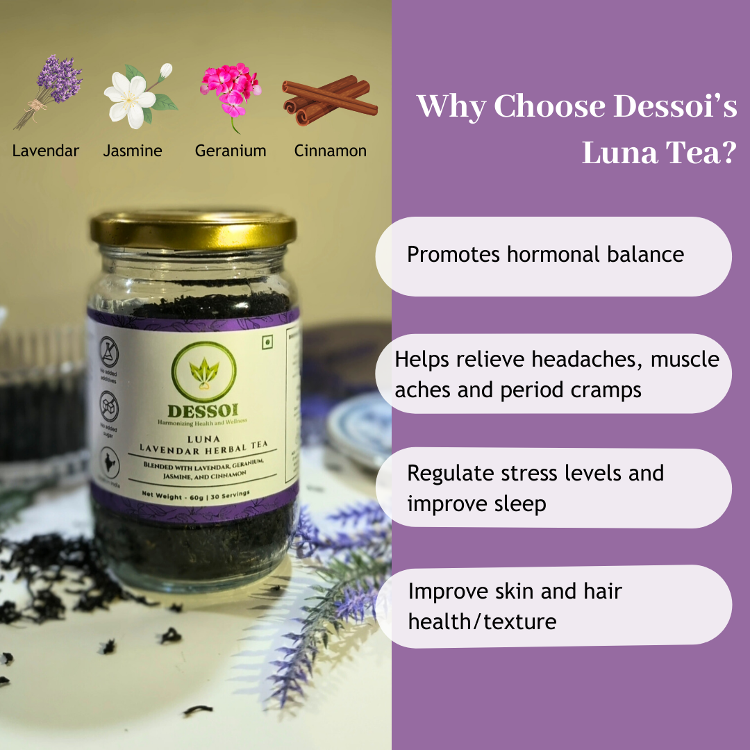 Luna Herbal Tea for PCOS & Period Cramps | With Lavender, Jasmine, Geranium & Cinnamon | Natural Relief for Period Pain