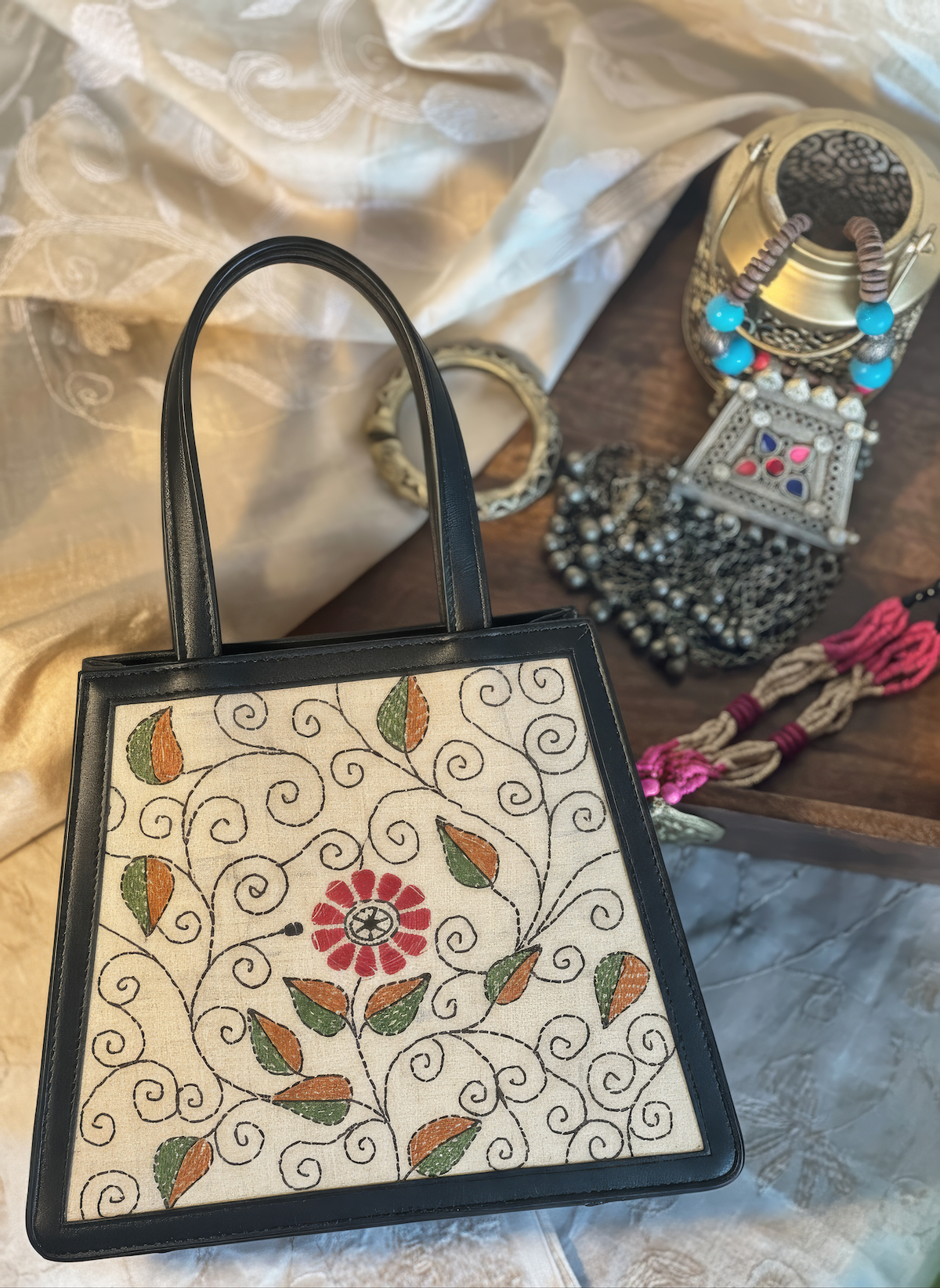 Kantha Festive Bag - Black