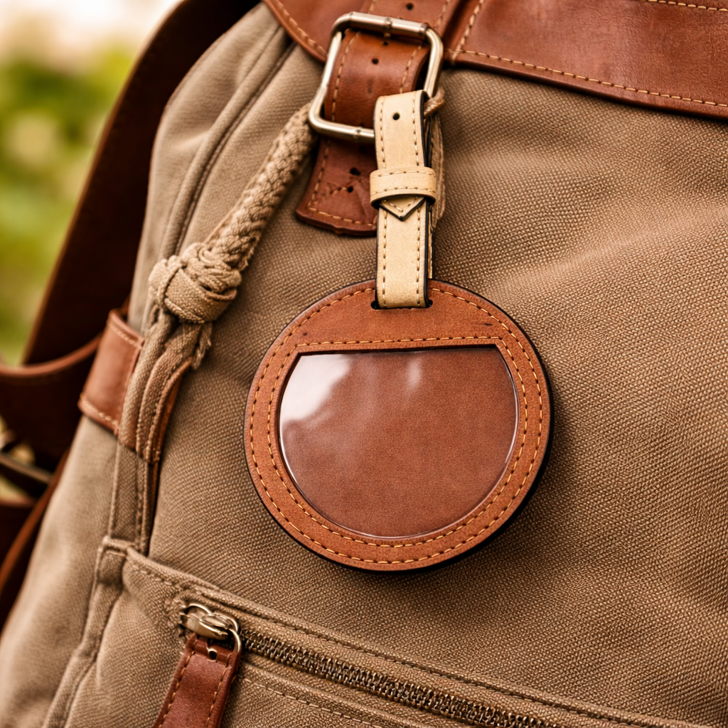 Gingerbread & Gold Plant Leather Travel Tag – Circular