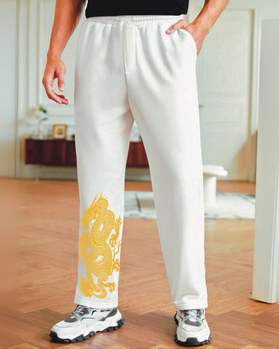 Men White Cargo Pants - Dragon Design(*)