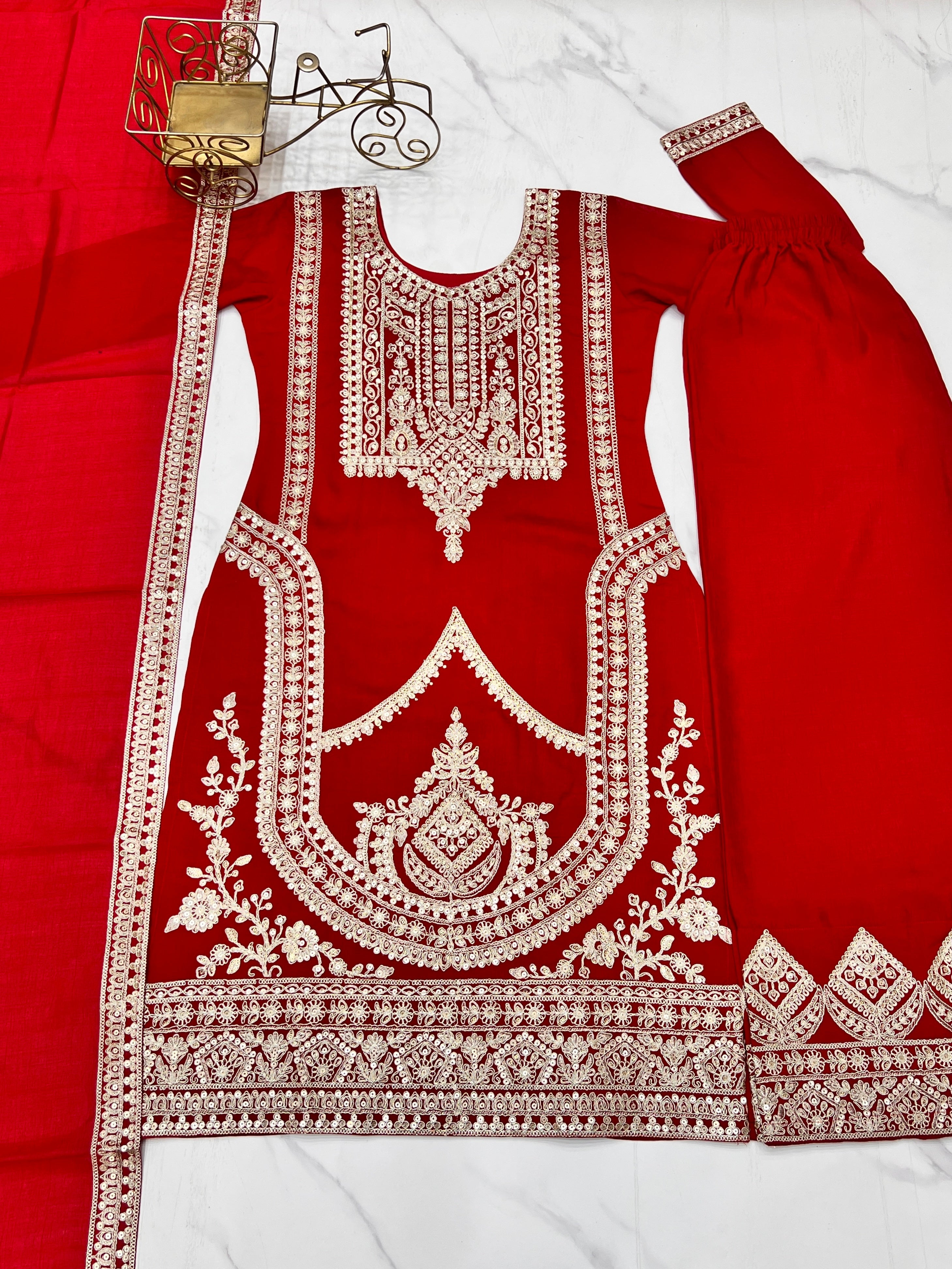Beautiful Party Wear Top Pent And Dupatta With Embroidery Work