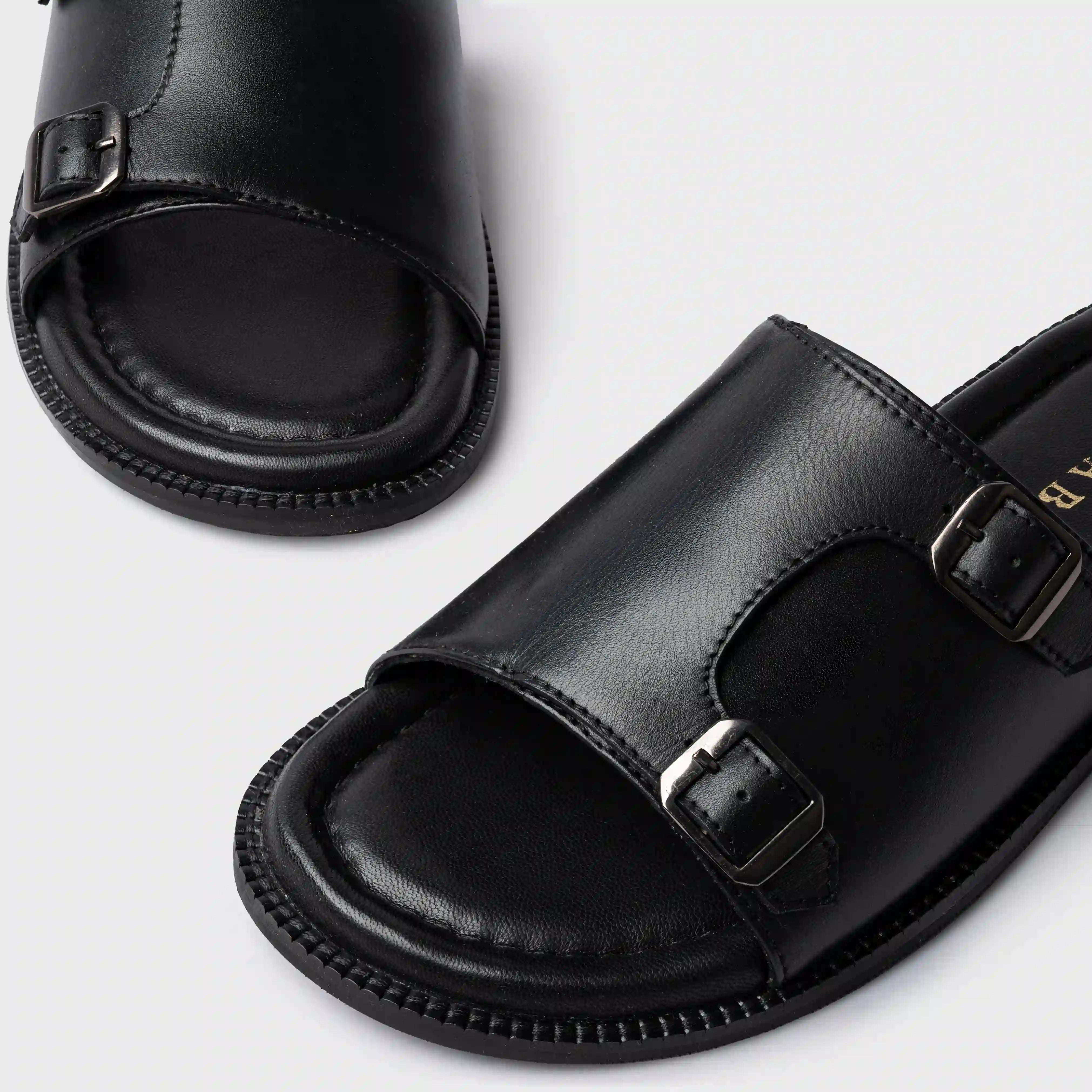 Monk Strap Slippers | Black Leather