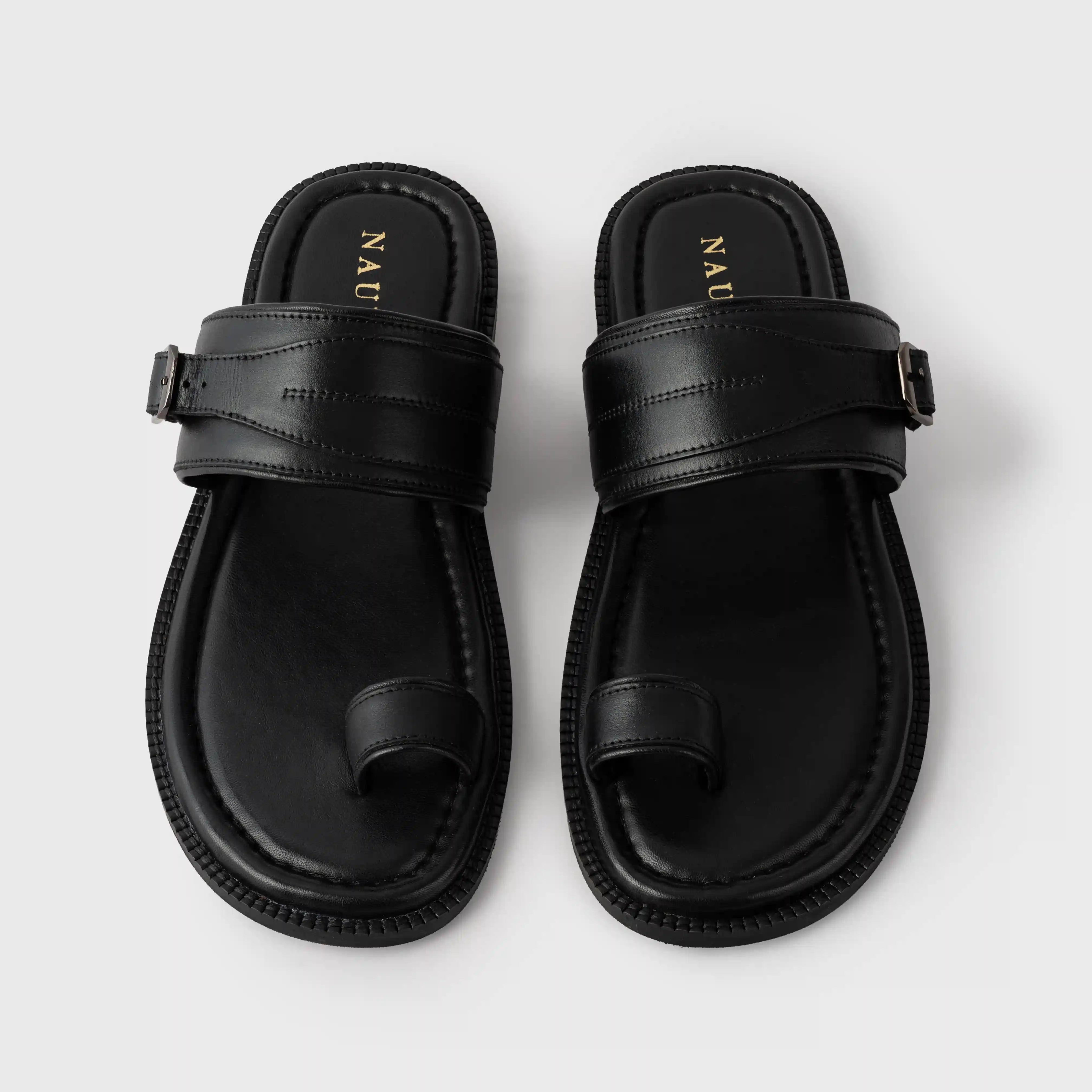 Naal Slippers | Black Leather
