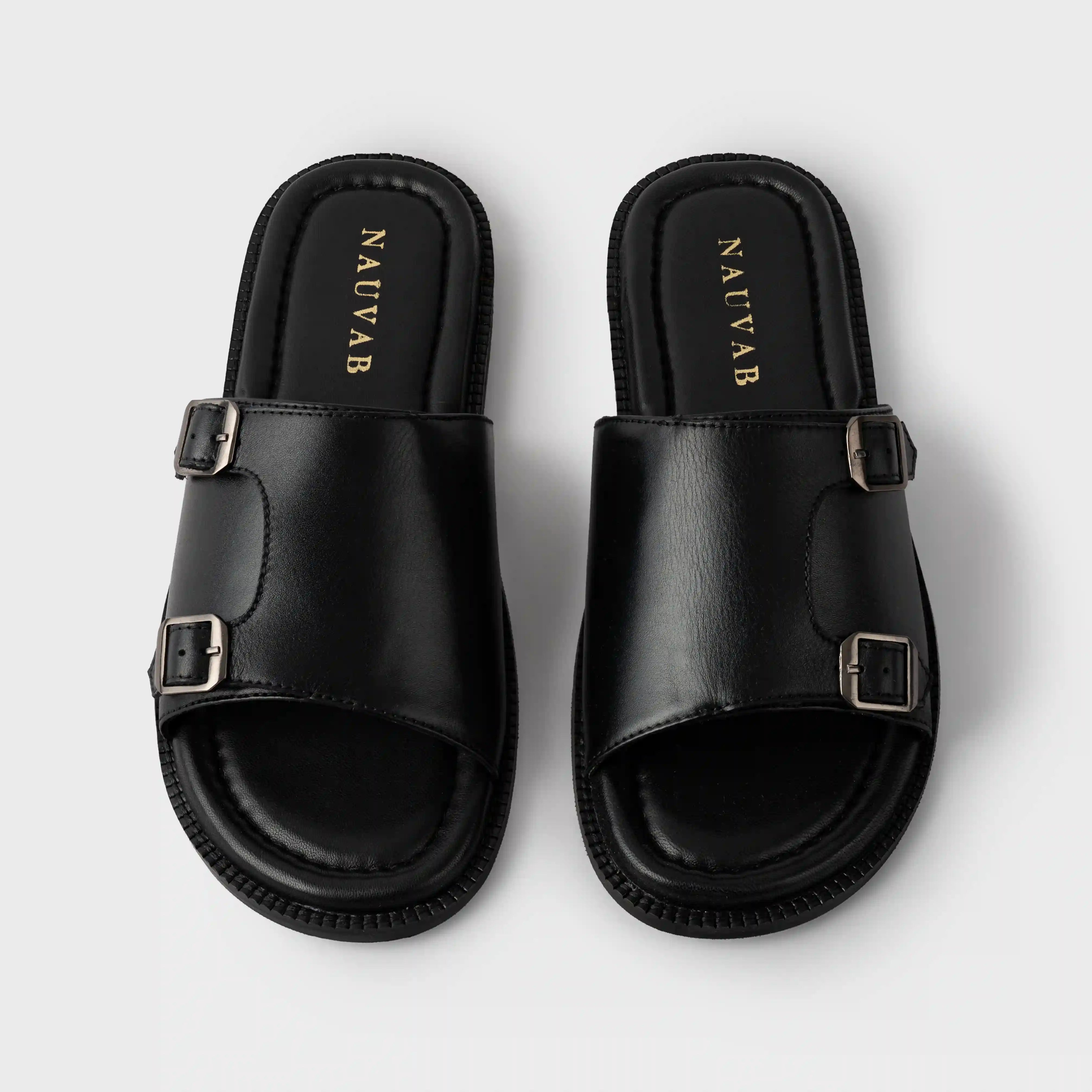 Monk Strap Slippers | Black Leather