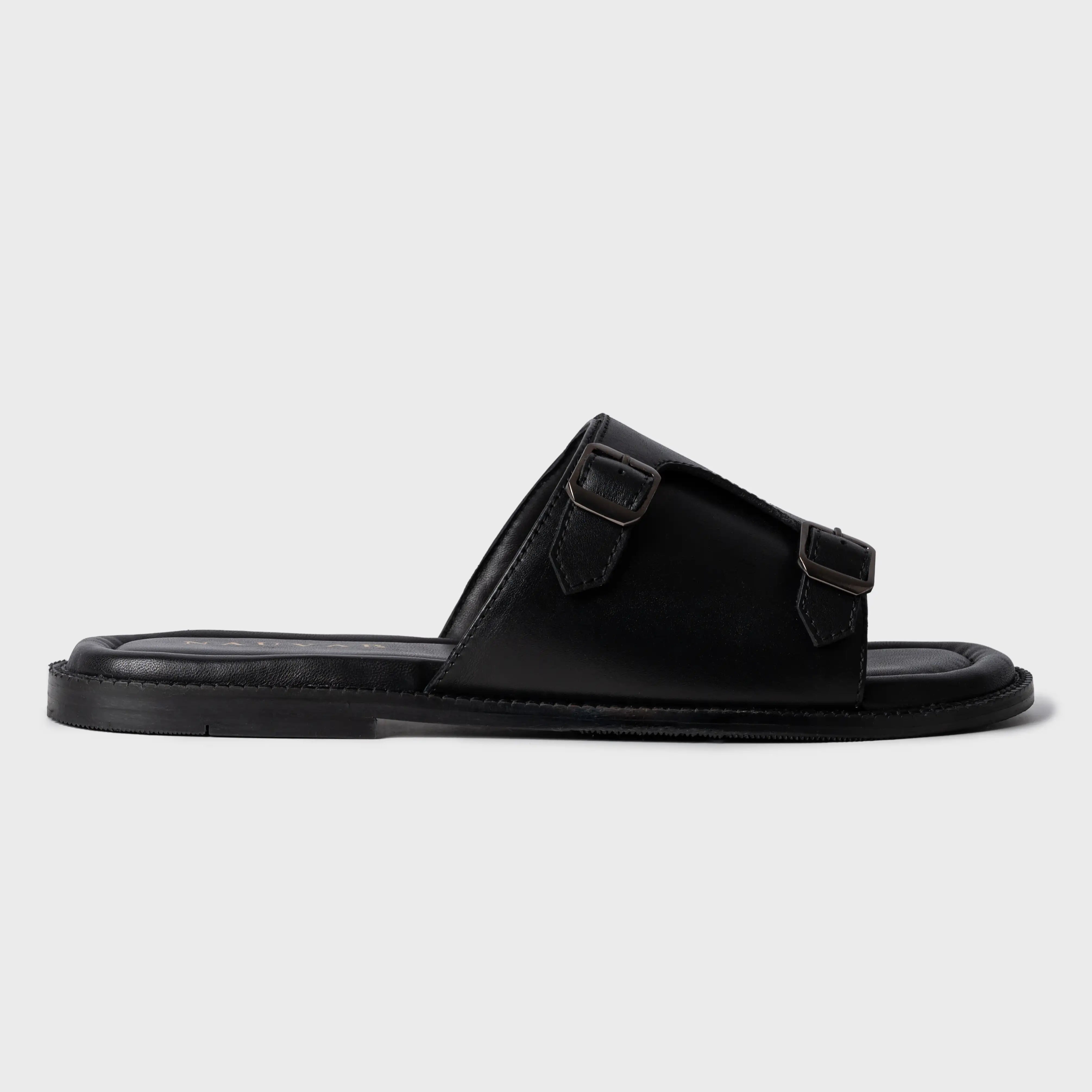 Monk Strap Slippers | Black Leather