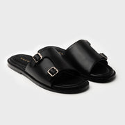 Monk Strap Slippers | Black Leather