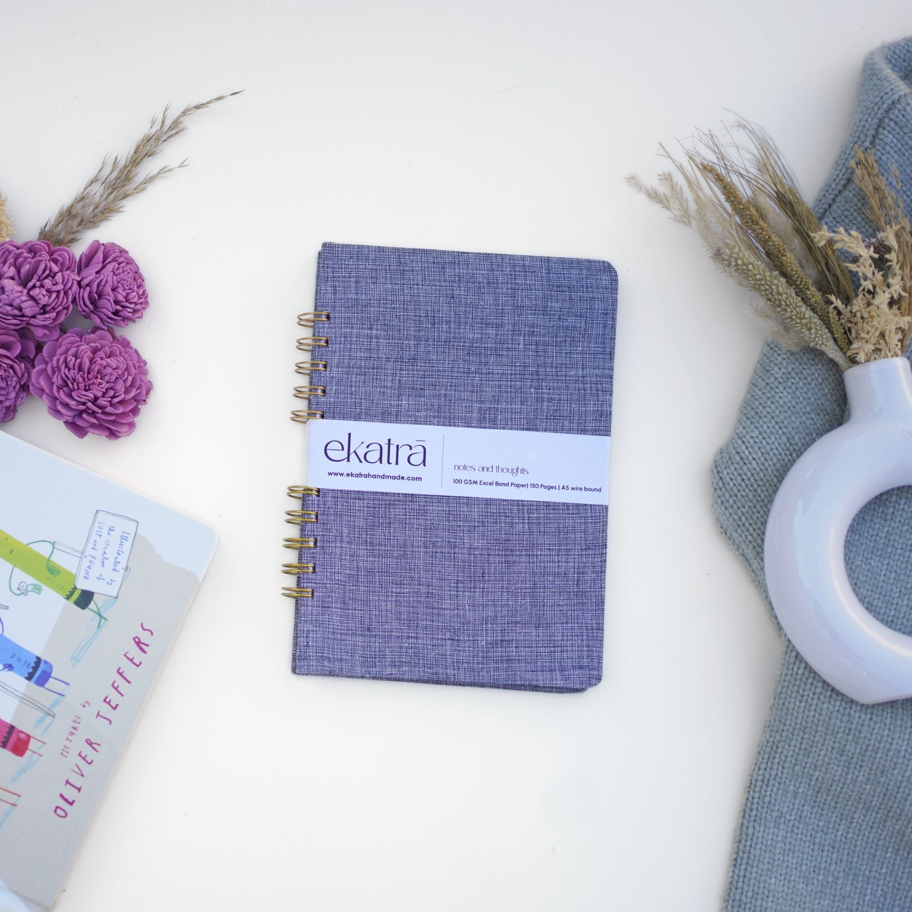 Handcrafted Sustainable A5 Wire Bound ruled 100 GSM paper Journal by Ekatra