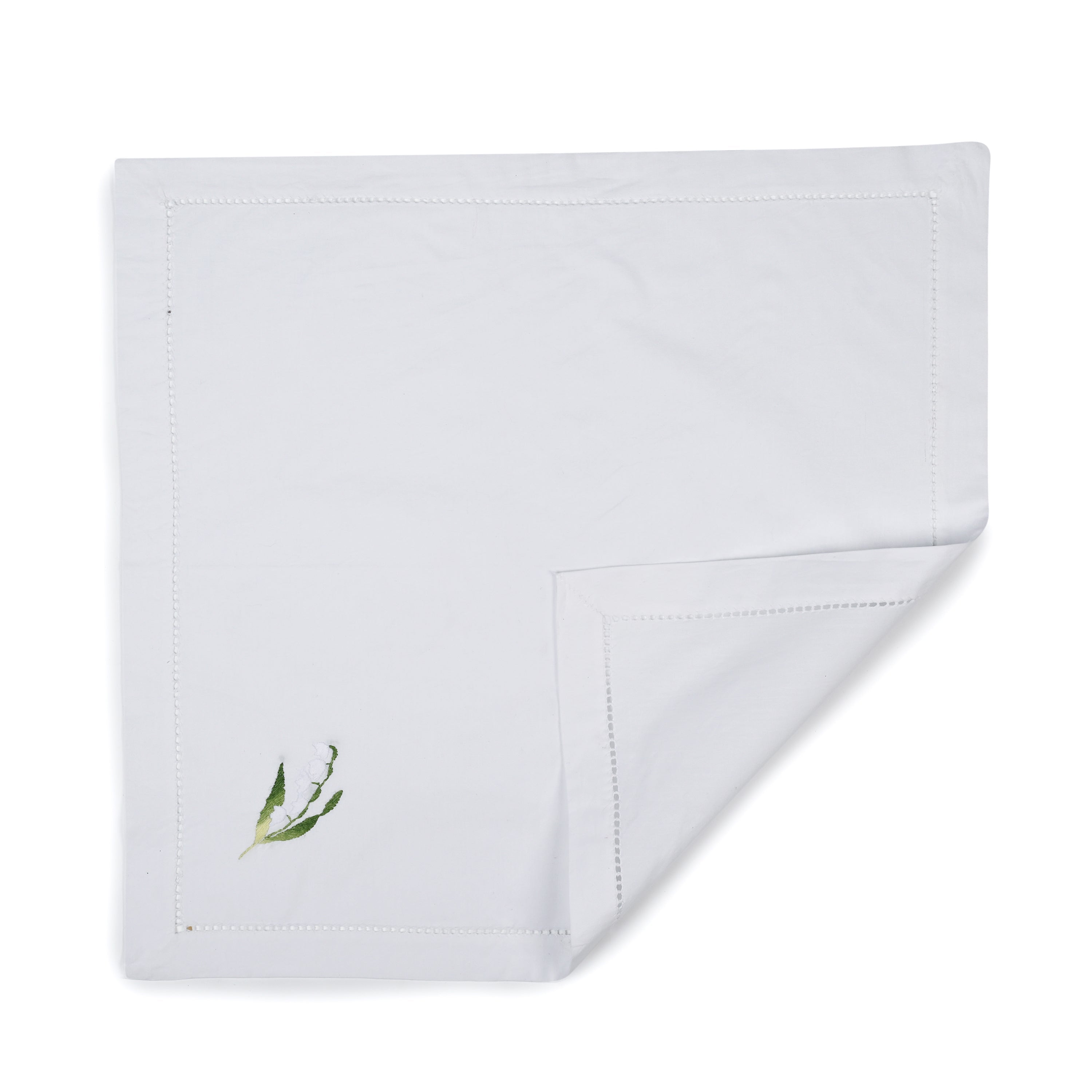 White and Green Bengal Embroidery Dinner Napkin