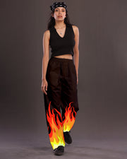 Black Cotton Pants Women: Fire-Inspired Adjustable Style
