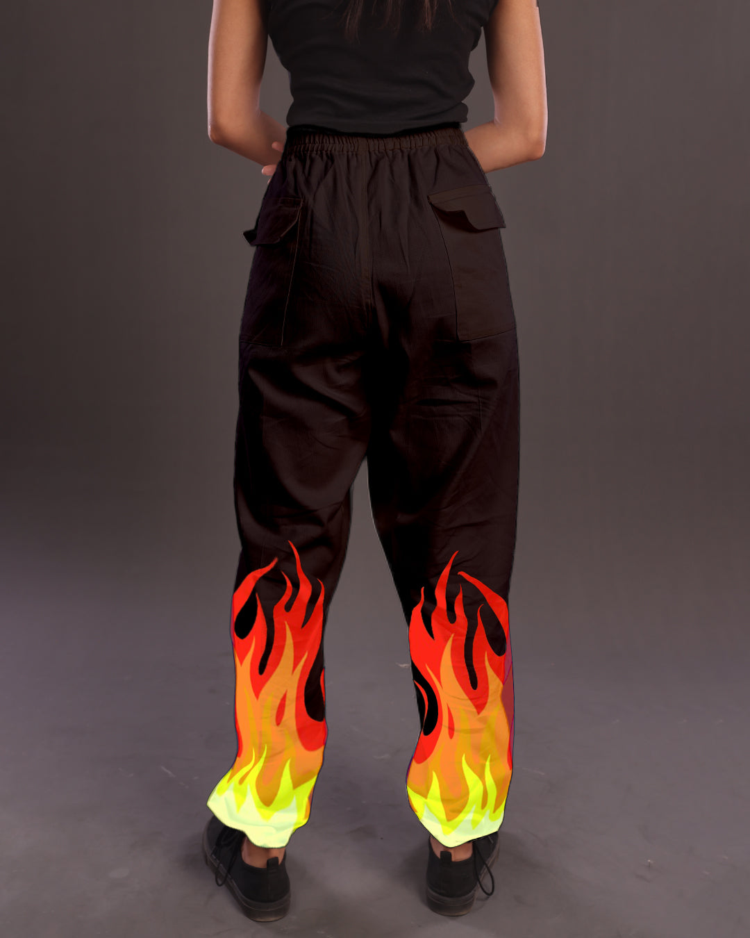 Black Cotton Pants Women: Fire-Inspired Adjustable Style