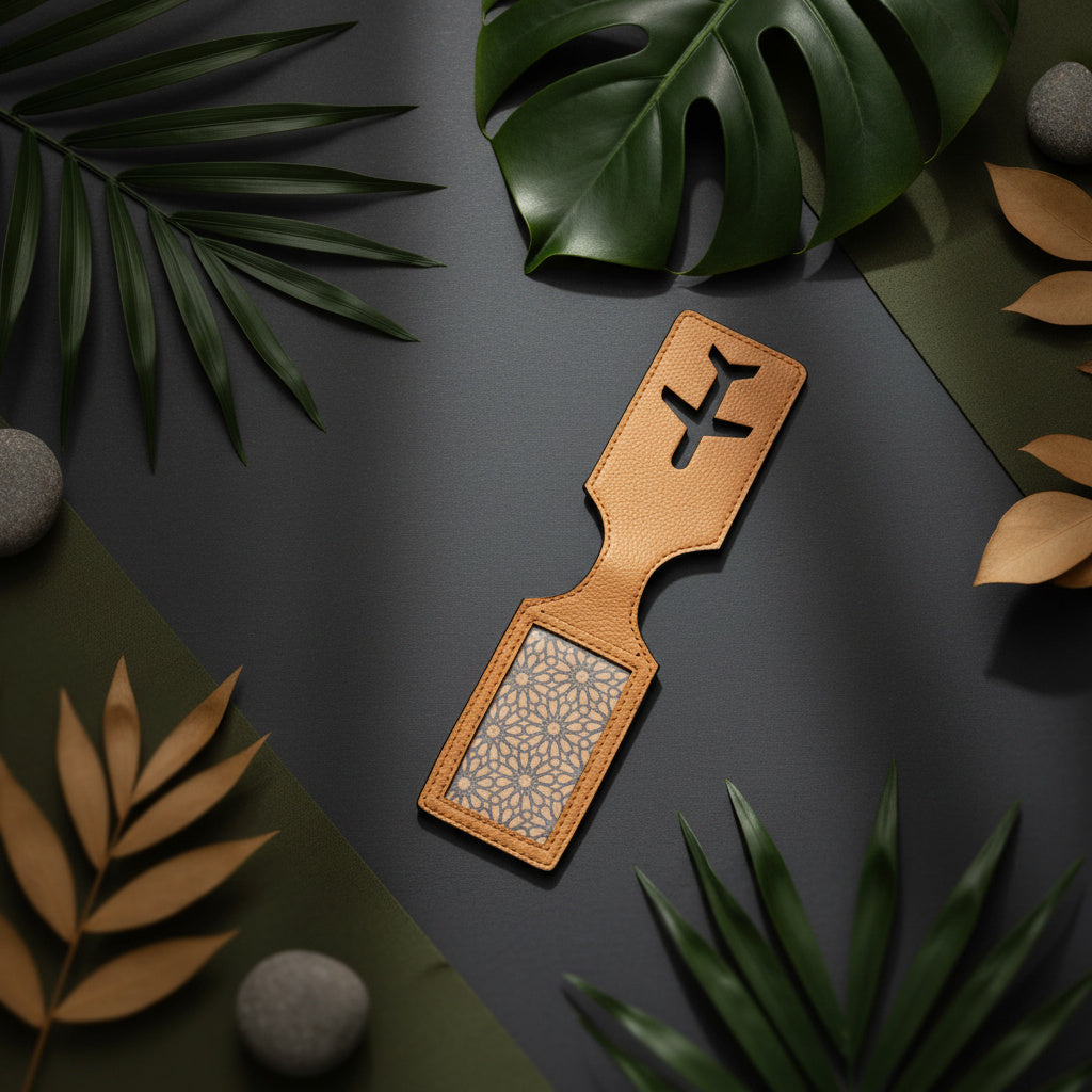 Caramel plant leather airplane luggage tag made with cork and sustainable materials