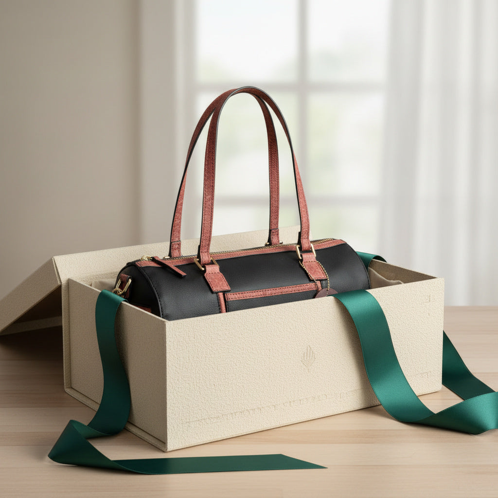 Salacia Vegan Leather Bowler Bag – Black & Madder Red