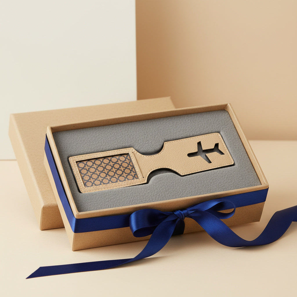 Almond Plant Leather Travel Tag – Airplane Design