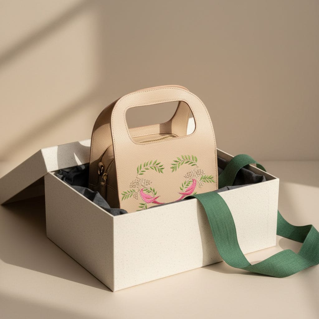 Aphrodite – Almond | Embroidered Plant Leather Handbag