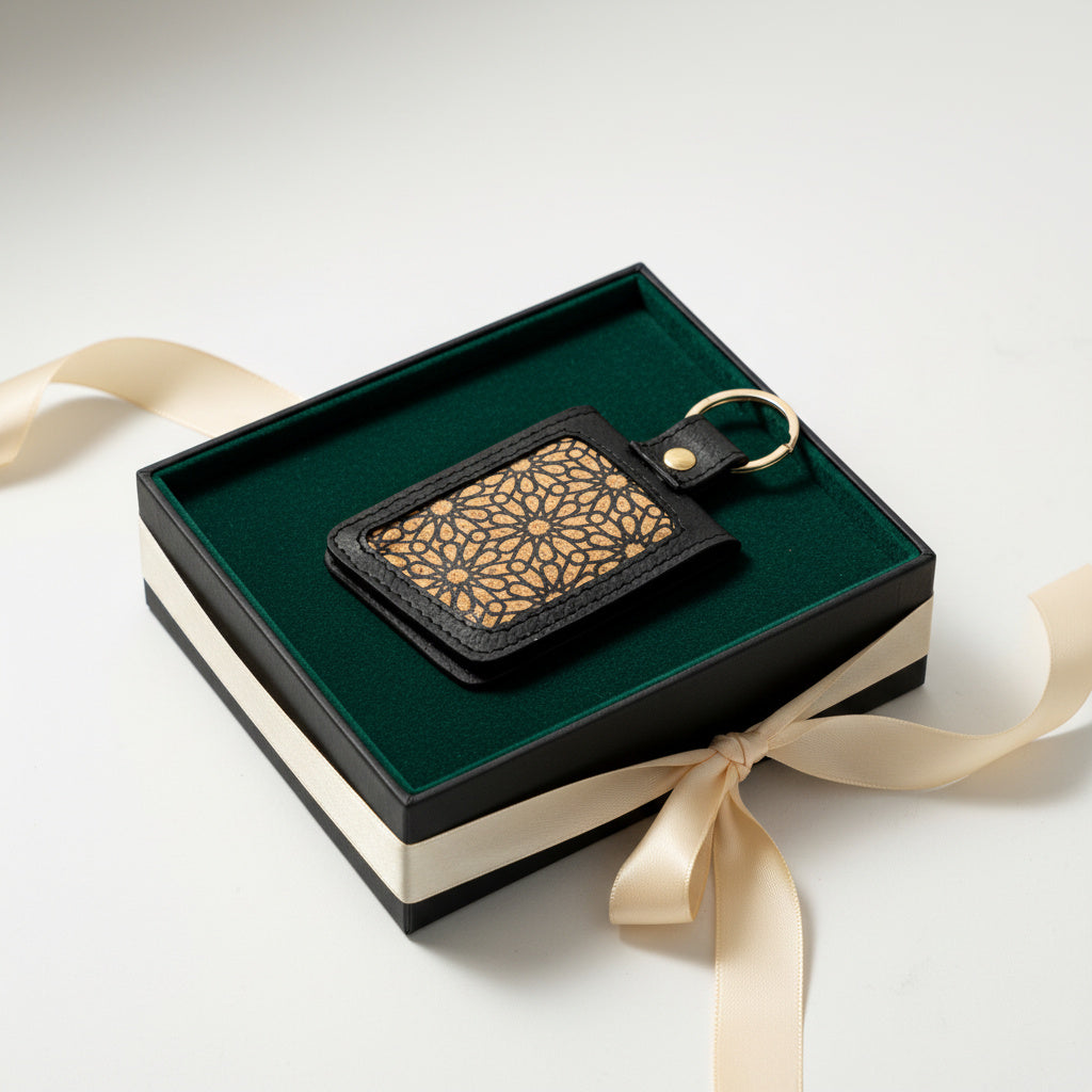 Handcrafted Plant Leather Keychain – Black