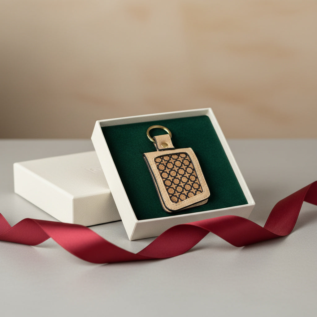 Handcrafted Vegan Leather Key Chain - Almond