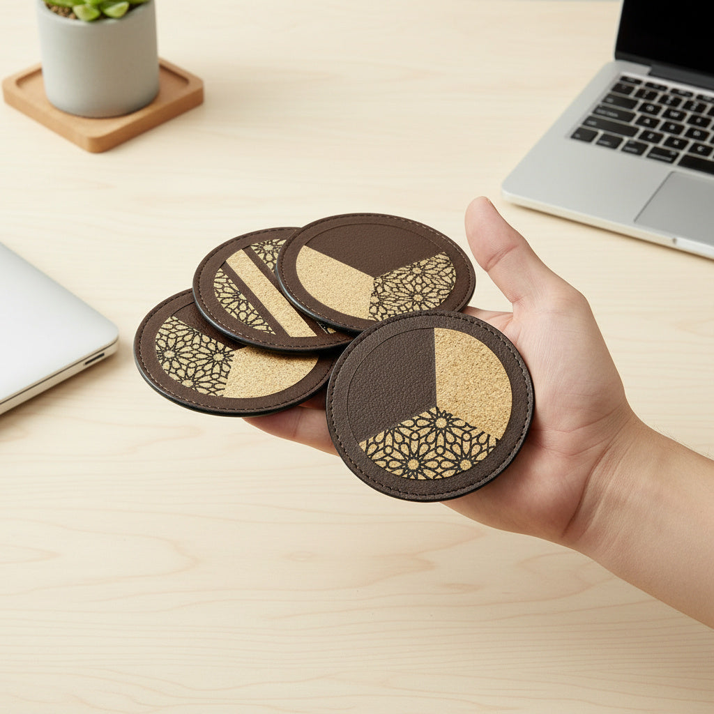 Vegan Leather Coasters Set - Maroon