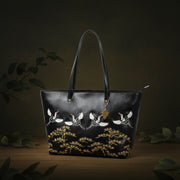 Antheia Vegan Leather Embroidered Tote – Black