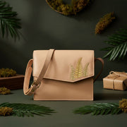 Hera – Almond | Embroidered Plant Leather Crossbody Bag