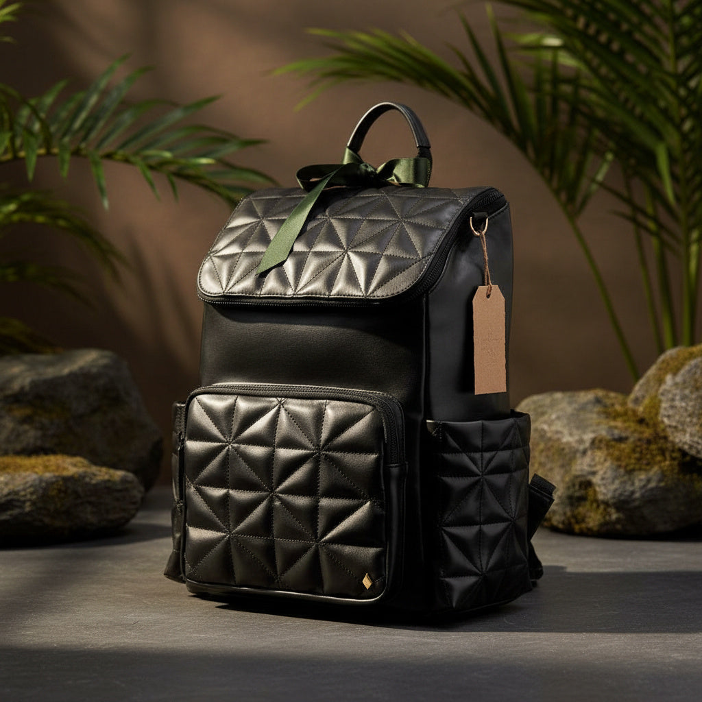 Elm Black Plant Leather Backpack