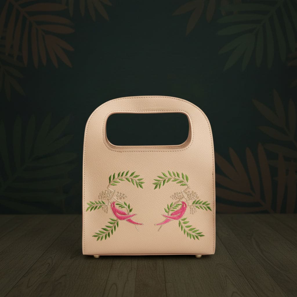 Aphrodite – Almond | Embroidered Plant Leather Handbag