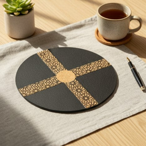Versatile Black & Cork Plant Leather Mouse Pad