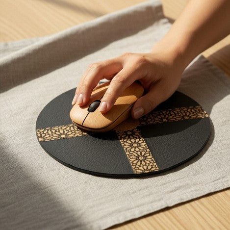Versatile Black & Cork Plant Leather Mouse Pad