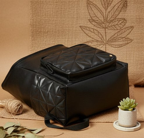 Elm Black Plant Leather Backpack