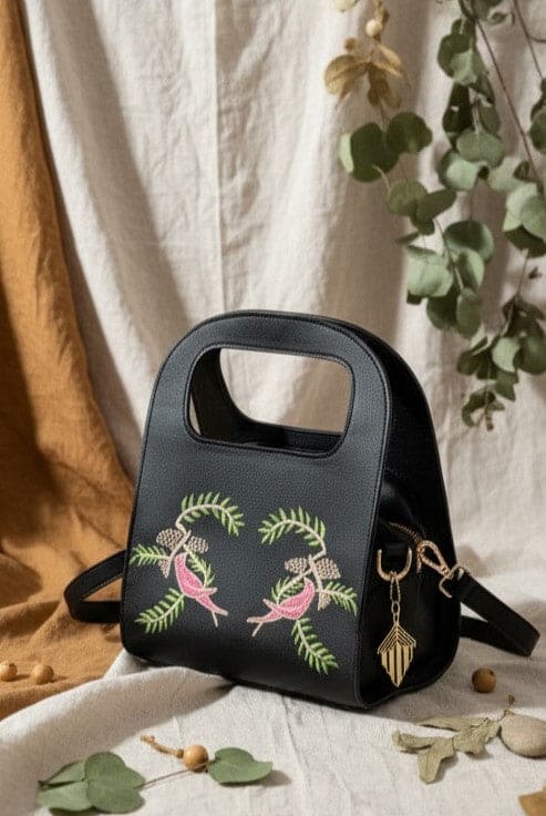 Aphrodite – Black | Embroidered Plant Leather Handbag