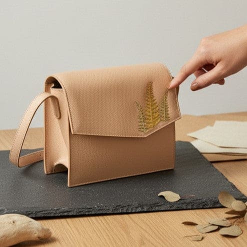 Hera – Almond | Embroidered Plant Leather Crossbody Bag
