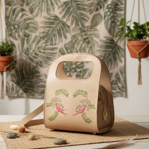 Aphrodite – Almond | Embroidered Plant Leather Handbag