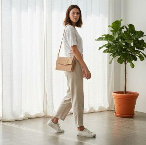 Hera – Almond | Embroidered Plant Leather Crossbody Bag