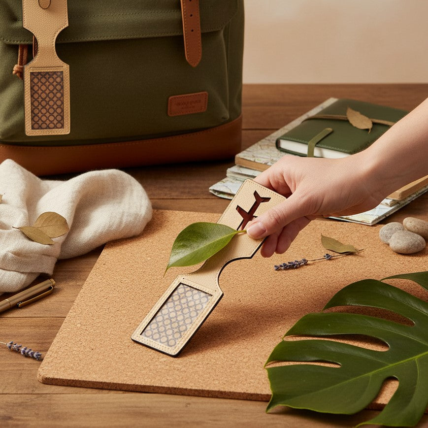 Almond Plant Leather Travel Tag – Airplane Design