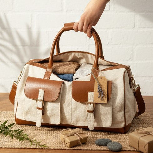 Ajax Vegan Leather Duffle Bag – Beige