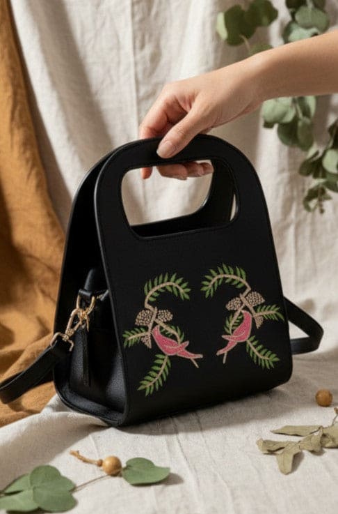 Aphrodite – Black | Embroidered Plant Leather Handbag