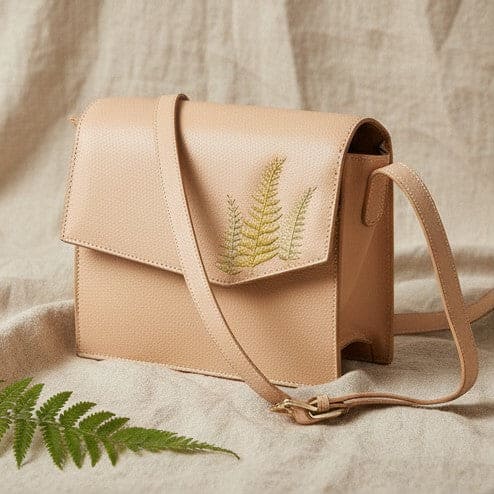 Hera – Almond | Embroidered Plant Leather Crossbody Bag