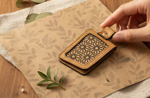 Handcrafted Vegan Leather Key Chain - Caramel