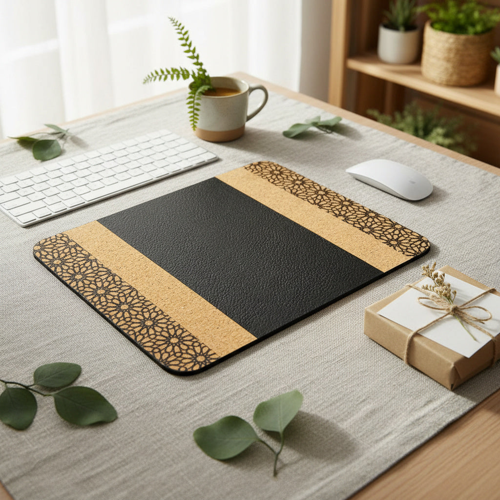 Versatile Black Plant Leather Mouse Pad
