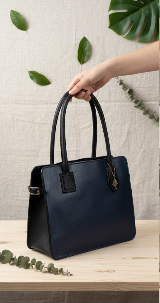 Aranyani Vegan Leather Tote Bag – Navy Blue & Black
